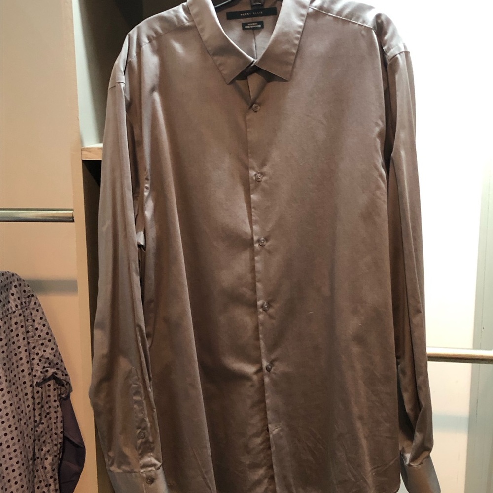 Perry Ellis Grey Cotton Dress Shirt